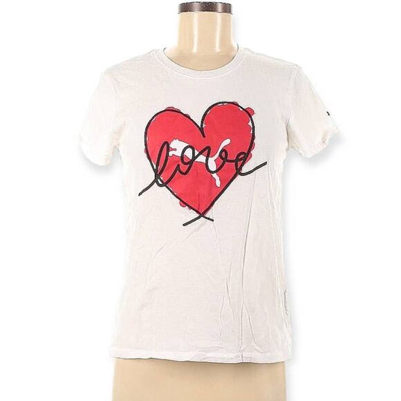 Puma Love‎ Shirt Short Sleeve Crew Neck Logo Tee Heart White Red Women's Medium - Picture 1 of 10